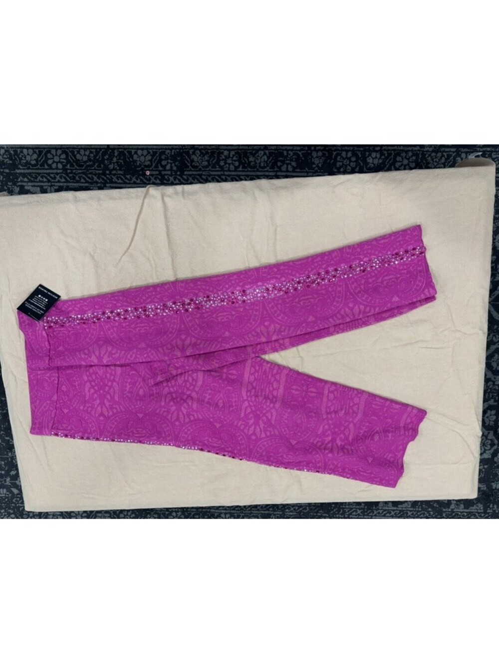 Purple Paisley Patterned Set with Rhinestone Detailing - Picture 5 of 15